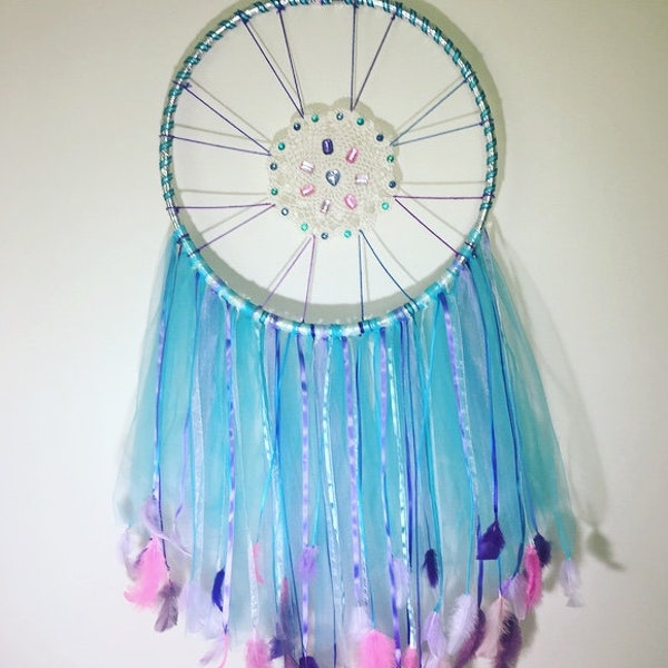 Giant Hula Hoop Dreamcatcher, Doily and Lace Dreamcatcher, Baby Shower Gift, Nursery, Little Girl's Room, Dorm Room Decor, Wall Art