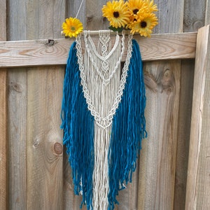 Teal & Beige Macrame Wall Hanging, Boho Chic Decor, Bohemian Home, Woven Wall Hanging, Above Headboard Decor, Wedding Decor, Tapestry