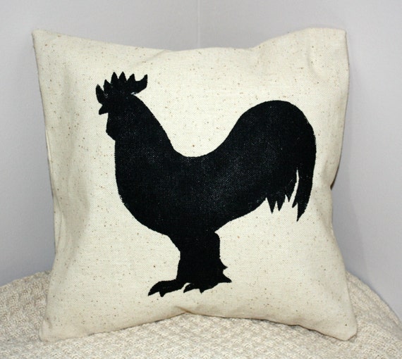 Items similar to Rooster Pillow Sham / Pillow Cover, Hand painted Black