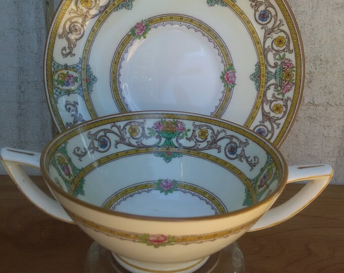 Rare Minton Grasmere Mustard Bouillon Cup W/saucer Country Kitchen Tea
