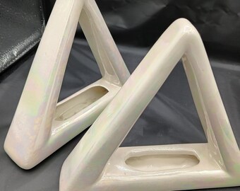 Pair of Ceramic Pyramid Planters Bookends Art Sculpture