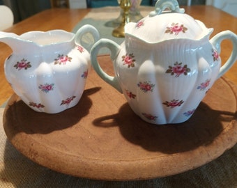 Shelley Rosebud Creamer Sugar Bowl w/lid Pair English China