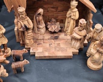 Hand Carved Nativity Set 13pc Set