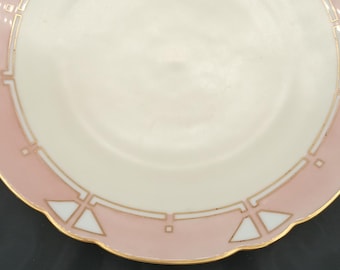 Vintage Pink China Platter: Large Blush Pink & Gold Decor (12")