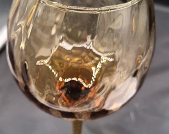 Empoli Amber Chalice Long Twisted Stem Textured Optics Vintage Goblet
