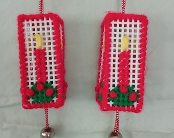 Pair of Cross Stitched 3D Christmas Candle Ornaments