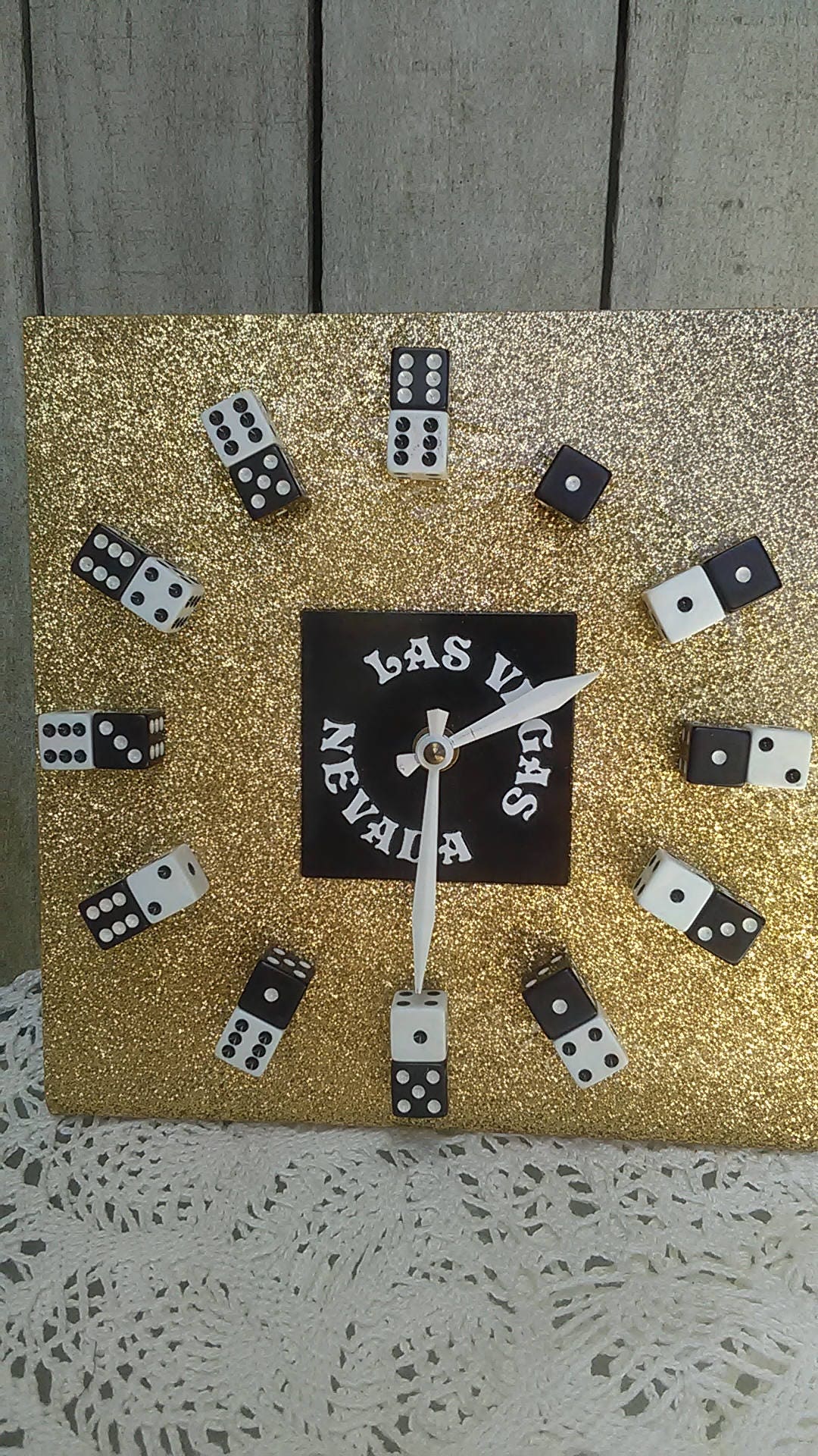 Vintage Lucite Las Vegas Gambler Gold Sparkle Elvis Desk Clock Etsy