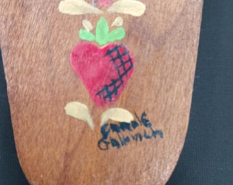 Vintage Wood Hand Painted Signed Wall Scissors Caddy  Craft Sewing Room