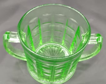 Hazel Atlas Colonial Block Open Sugar Bowl Uranium Depression Glass Vintage Kitchen