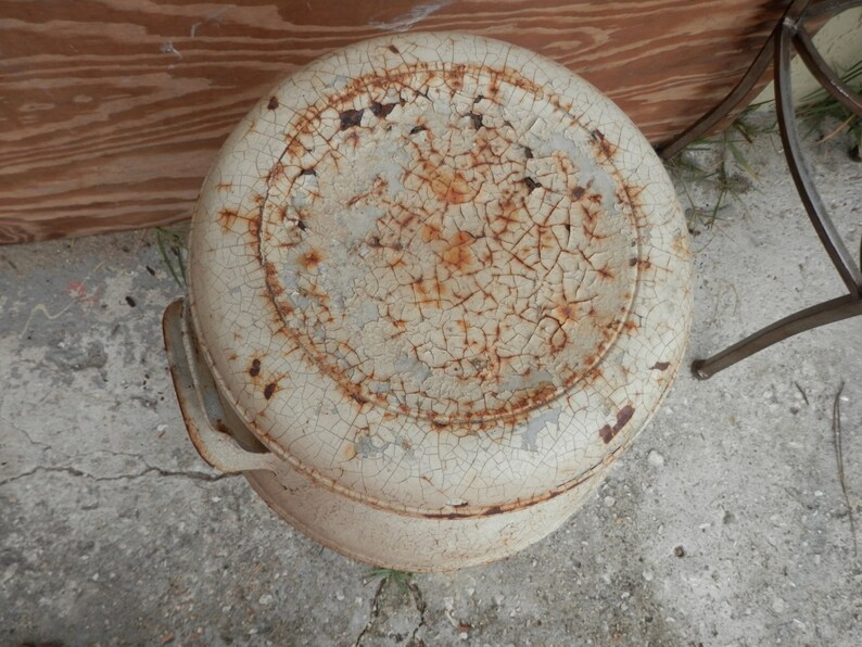 Antique metal milk can milk jug with lid old white chippy Etsy