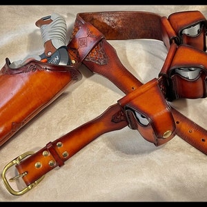Gunslinger Rig for Modified NERF Hammershot - Real Leather, LARP, Cosplay, Live Action Roleplay, Blaster, Quick-Draw, Handmade in the USA