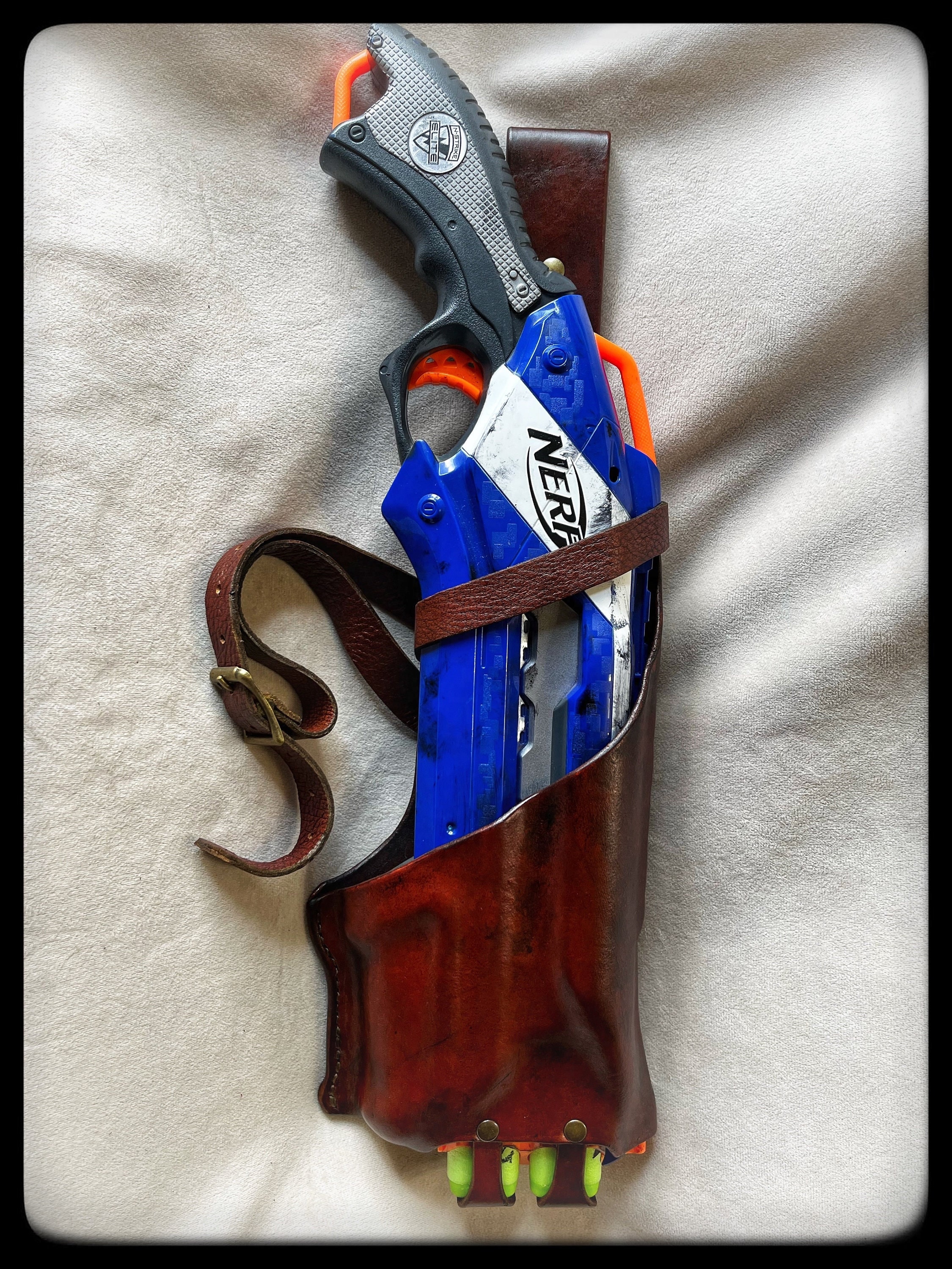 NERF Rough Cut Leather Tactical Holster - Roughcut Blaster, NERF Gun Holster, Toy Gun Holster, LARP, Dystopia Rising, Kid Gun, Zombie Hunter
