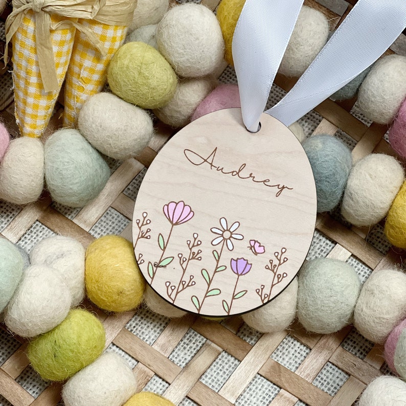 Easter Name Tag Egg Name Tag Easter Basket Tags Personalized Easter Tag Flower Name Tag Custom Easter Tag image 4