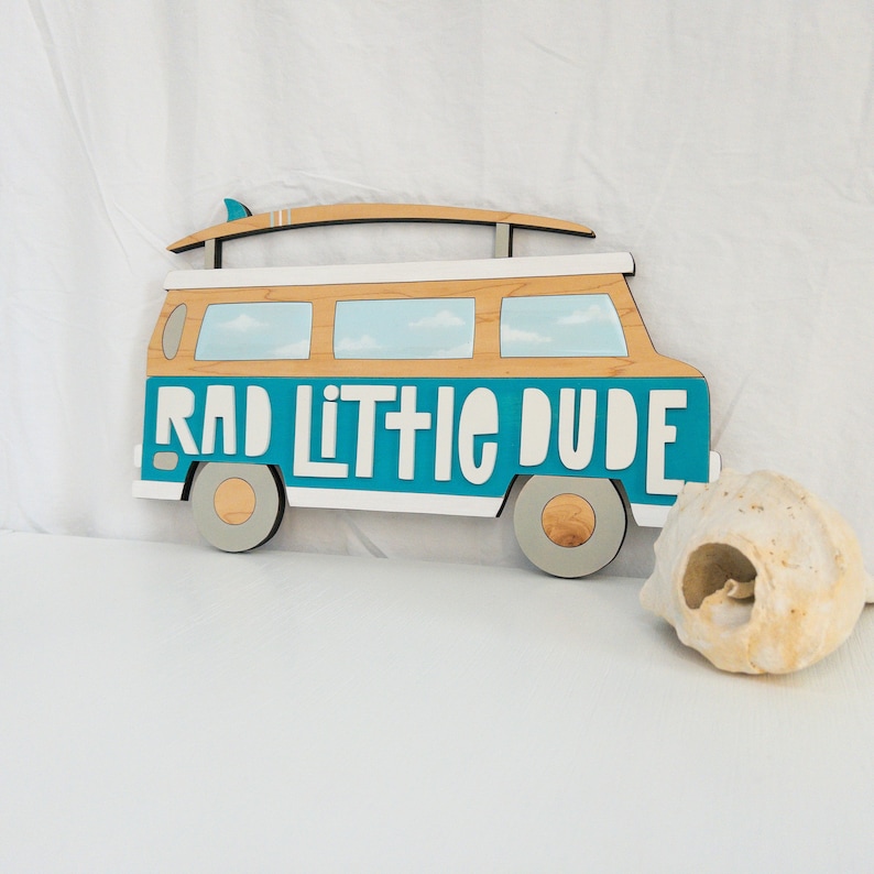 Rad Little Dude 3D Retro Van Decor for Boys Surf or Beach themed Nursery, Party or Baby Shower. image 8