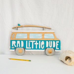 Rad Little Dude 3D Retro Van Decor for Boys Surf or Beach themed Nursery, Party or Baby Shower.