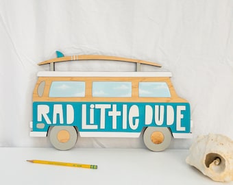 Rad Little Dude 3D Retro Van Decor for Boys Surf or Beach themed Nursery, Party or Baby Shower.