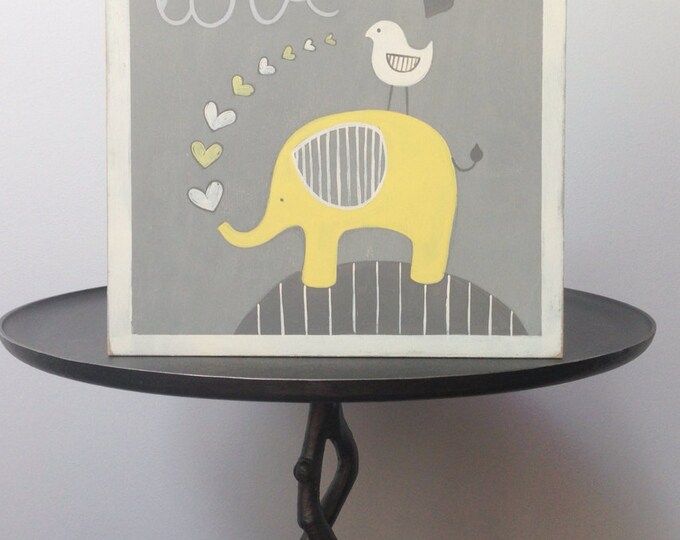 Yellow Elephant Nursery Wall Art Yellow and Gray Nursery Art Etsy