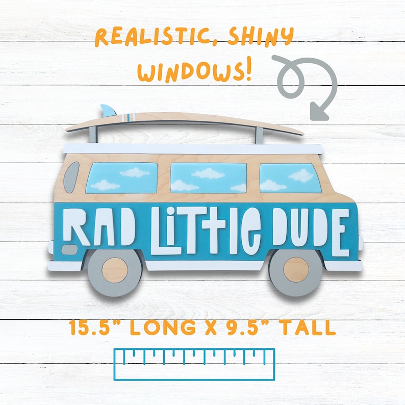 Rad Little Dude 3D Retro Van Decor for Boys Surf or Beach themed Nursery, Party or Baby Shower. image 3
