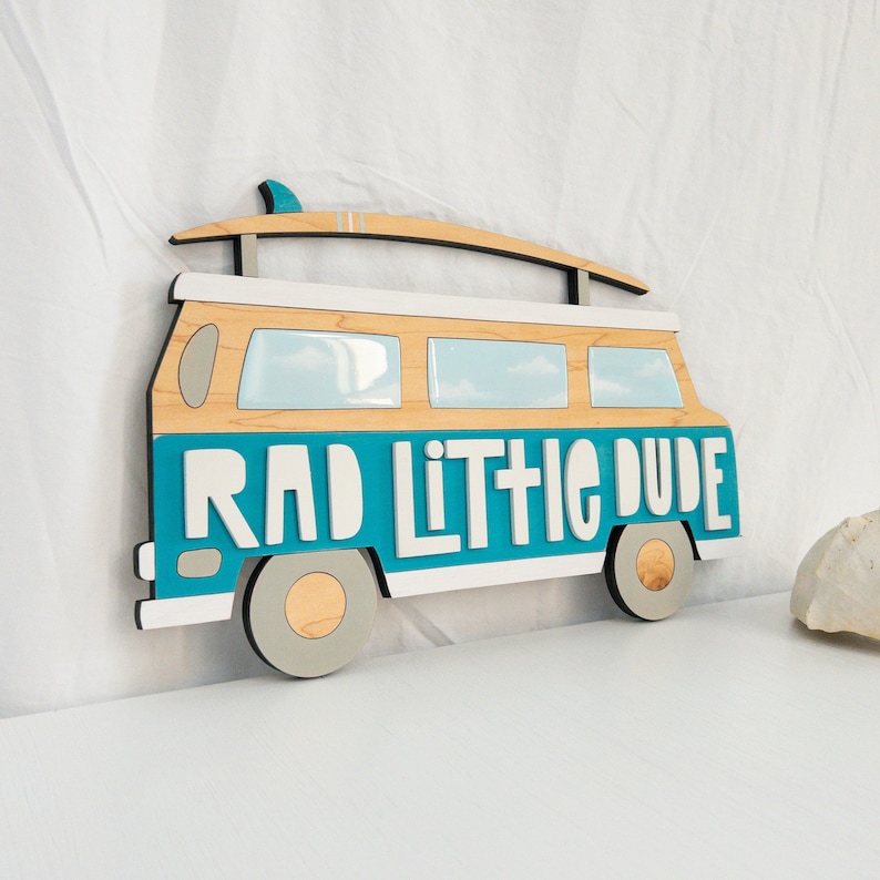 Rad Little Dude 3D Retro Van Decor for Boys Surf or Beach themed Nursery, Party or Baby Shower. image 4