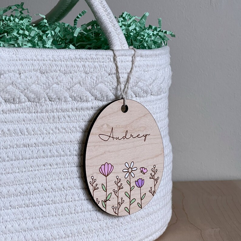 Easter Name Tag Egg Name Tag Easter Basket Tags Personalized Easter Tag Flower Name Tag Custom Easter Tag image 10