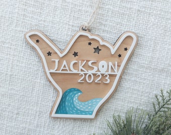 Surf's Up 2023 Personalized Baby's First Christmas Ornament - Handmade Wooden Kids Ornament