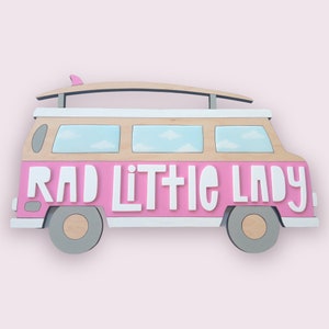 Retro Pink Surf Van on Wood for Girls Surf Themed Baby Room, Nursery, or Kids Room Surfer Baby Shower, 1st Birthday Cake Smash Photo Prop image 5
