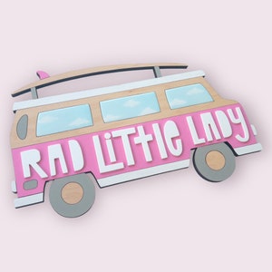 Retro Pink Surf Van on Wood for Girls Surf Themed Baby Room, Nursery, or Kids Room Surfer Baby Shower, 1st Birthday Cake Smash Photo Prop image 6