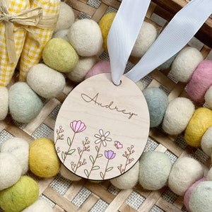 Easter Name Tag Egg Name Tag Easter Basket Tags Personalized Easter Tag Flower Name Tag Custom Easter Tag image 1