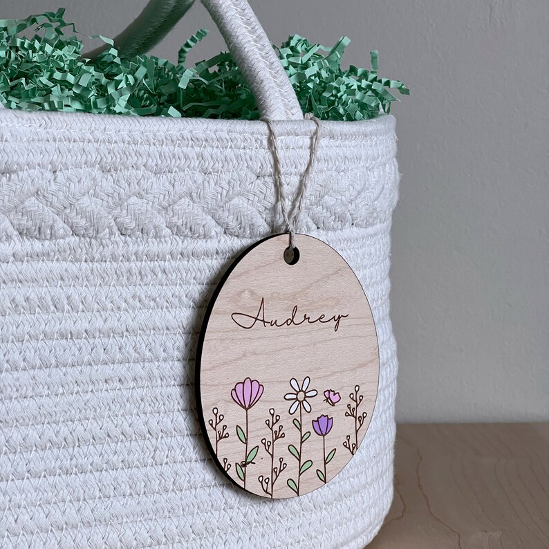 Easter Name Tag Egg Name Tag Easter Basket Tags Personalized Easter Tag Flower Name Tag Custom Easter Tag image 9