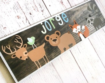 Nursery Name Sign - Baby Name Sign - Fox Art - Personalized Baby Gifts - Woodland Animals - Rustic Nursery Decor - Woodland Nursery