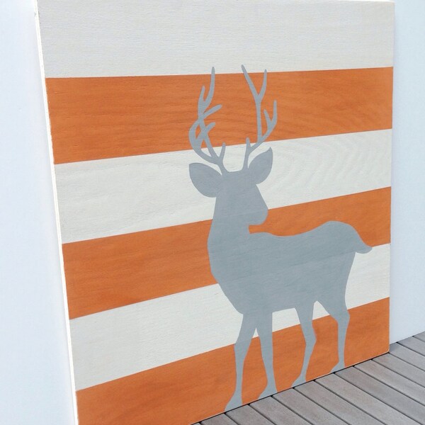 Large Hand Painted Woodland Wall Art, Woodland Nursery Art, Deer Art, Woodland Nursery Decor, Gray Nursery Decor, Modern Nursery