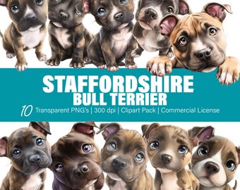 スタッフォードシャー・ブル・テリアの犬のクリップアート – PNGファイル10個、透明な背景（商用利用可）