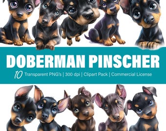 ドーベルマン・ピンシャーの犬のクリップアート – PNGファイル10個、透明な背景（商用利用可）