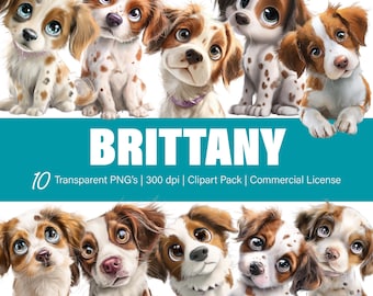 ブリタニー犬のクリップアート – PNGファイル10個、背景は透明（商用利用可）