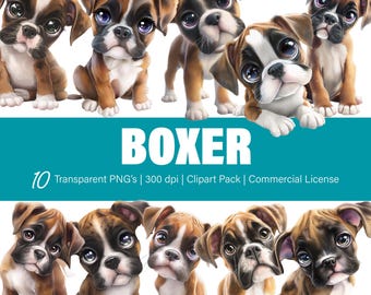 ボクサー犬のクリップアート – PNGファイル10個、背景は透明（商用利用可）