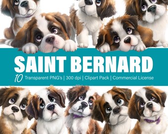 セントバーナード犬のクリップアート – PNGファイル10個、透明背景（商用利用可）