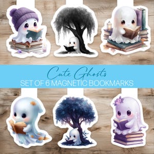 Cute Ghost Magnetic Bookmarks – 6 Pack Spooky Reading Accessories for Books, Journals & Planners – Halloween Ghost Book Lover Gift