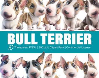 ブルテリア犬のクリップアート – PNGファイル10個、透明背景（商用利用可）