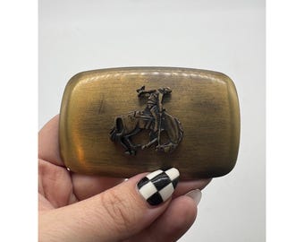 Vintage Chambers Belt Co Bronco Busting Rodeo Belt Buckle Brass Tone Made in USA