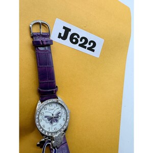 Vivani Purple Butterfly Charm Watch Rhinestone Bezel Needs Battery image 5