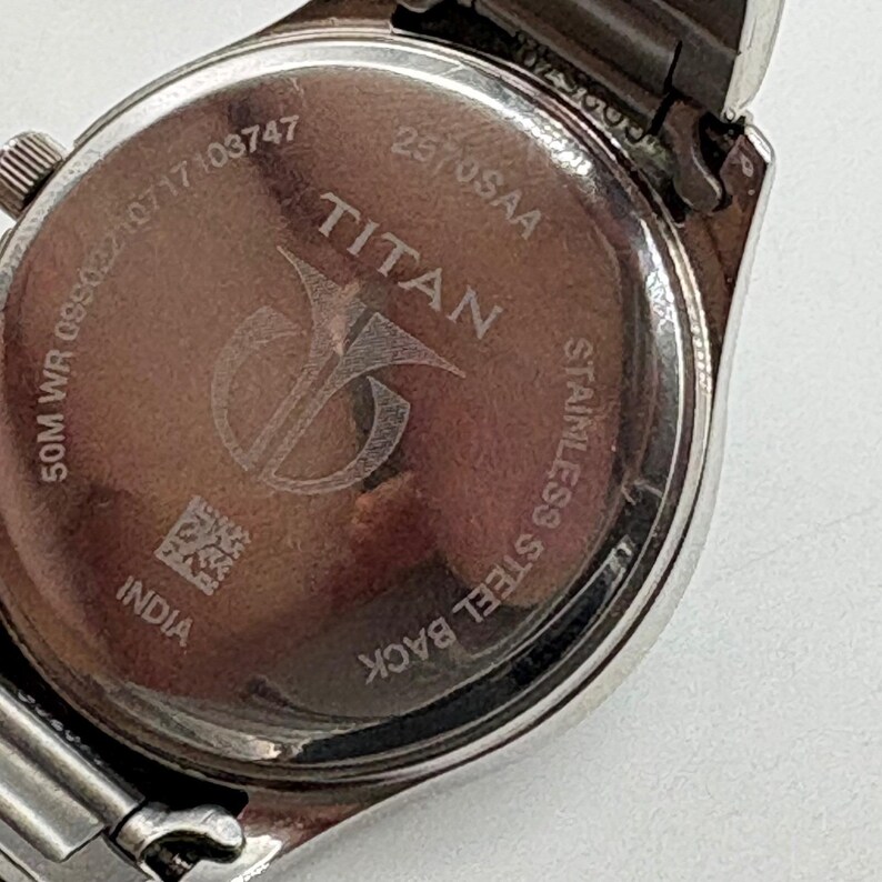 Titan Mens Silver Tone Blue Dial Multifunction Watch 50M WR Needs Battery image 7