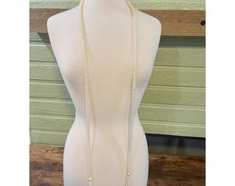 Vintage Style Long Faux Pearl Lariat Wrap Necklace 58 Inch Beaded Tassel White
