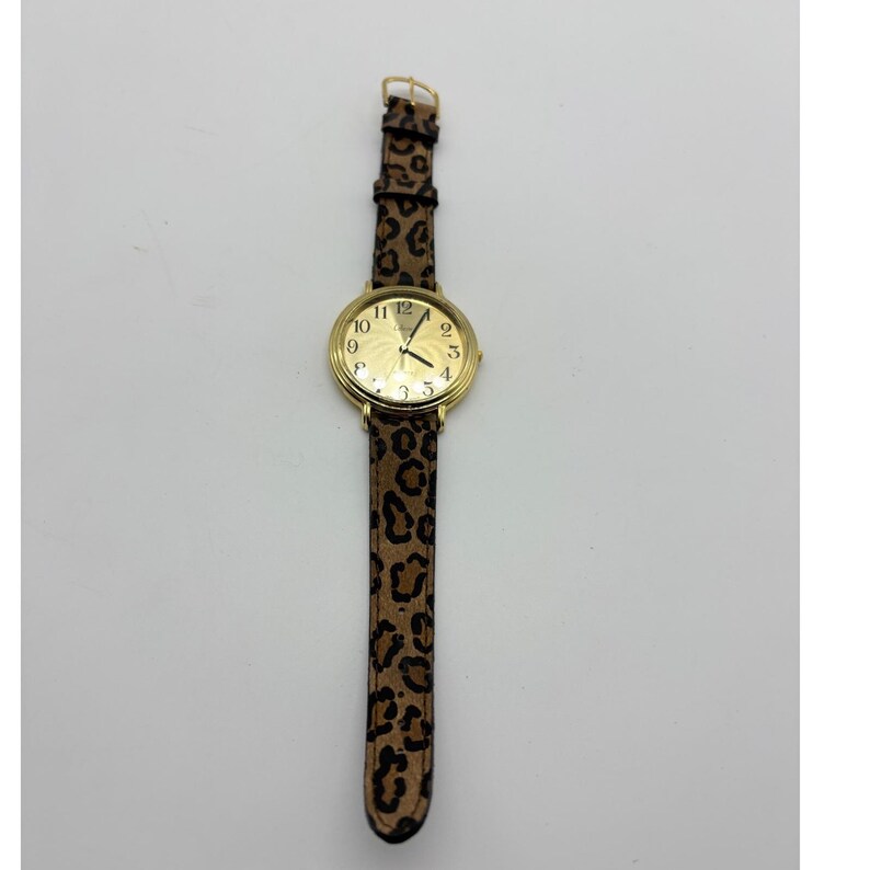 Collezio Gold Tone Leopard Print Strap Quartz Watch Japan Movt Round Face image 2