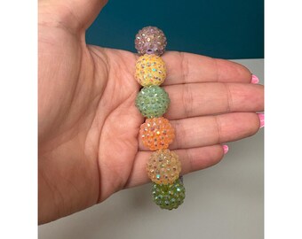 Pastel Rainbow Disco Ball Rhinestone Chunky Stretch Bracelet Iridescent