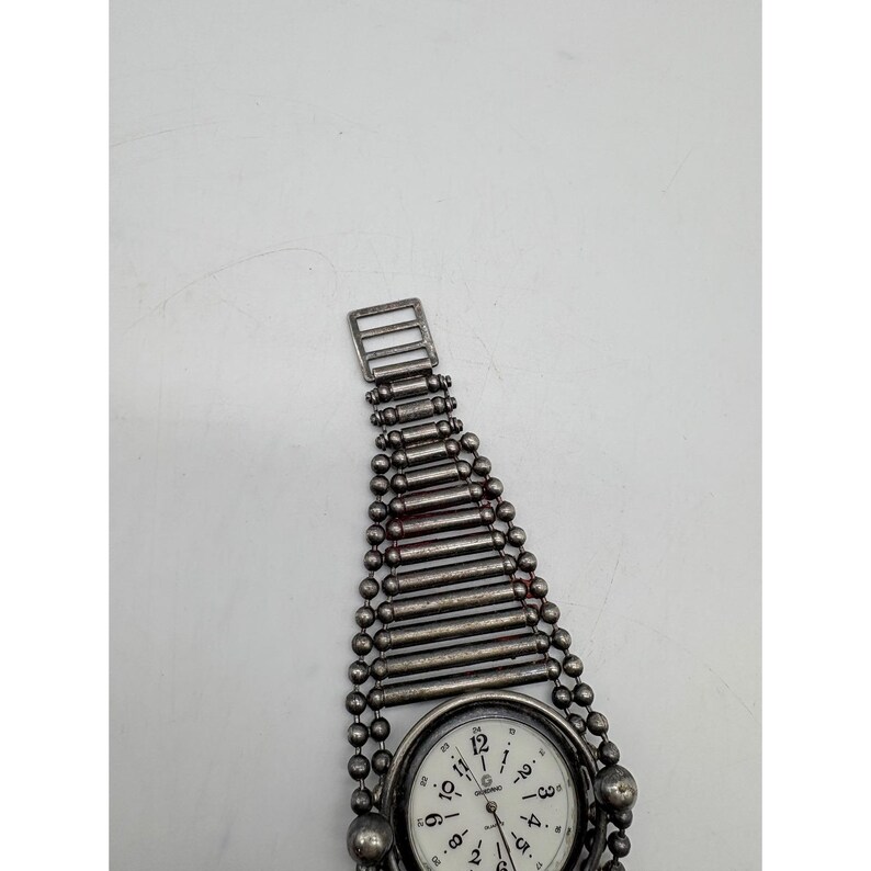 Vintage Giordano Quartz Watch Industrial Ball Chain Silver Tone Needs Battery image 6