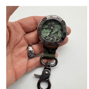 Camo Clip Watch Japan Quartz Movement Gunmetal Tactical Keychain image 1