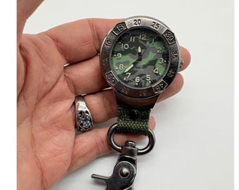 Camo Clip Watch Japan Quartz Movement Gunmetal Tactical Keychain