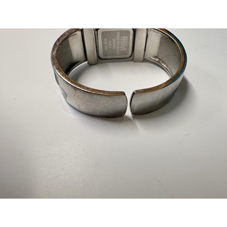 Terner Silver Tone Giraffe Print Dial Cuff Bangle Watch Black Enamel Mosaic image 8