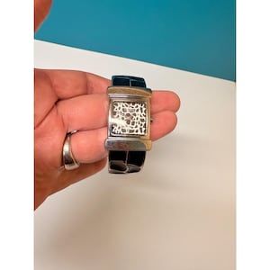 Terner Silver Tone Giraffe Print Dial Cuff Bangle Watch Black Enamel Mosaic image 5