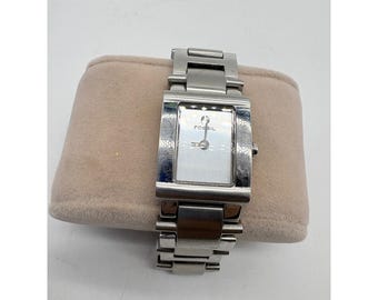 Fossil FA-1513 Stainless Rectangle Watch Silver Minimalist Analog Need Battery